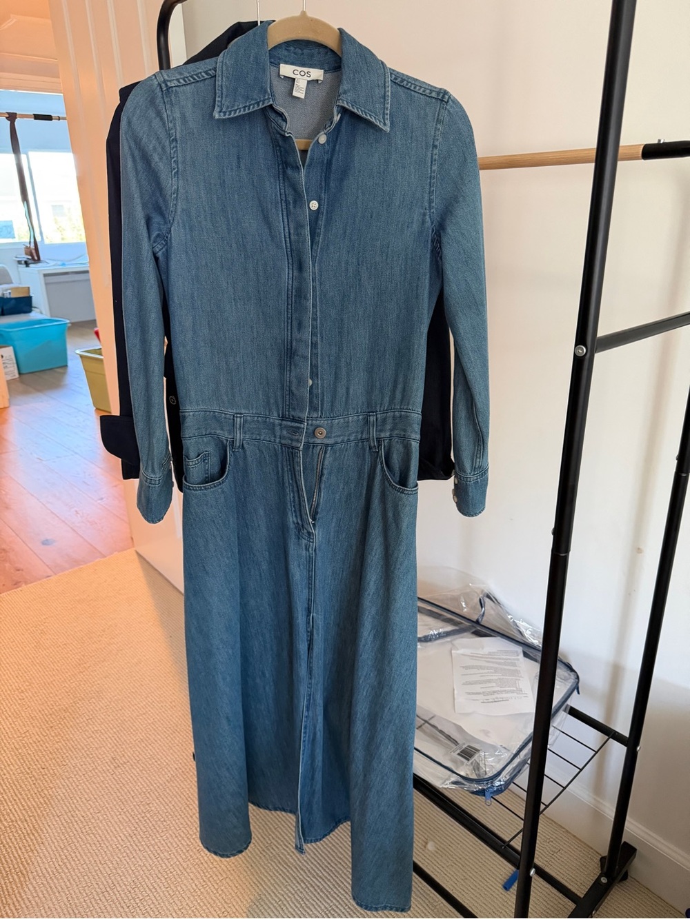 COS Medium Blue Denim Shirt-Dress Jacket